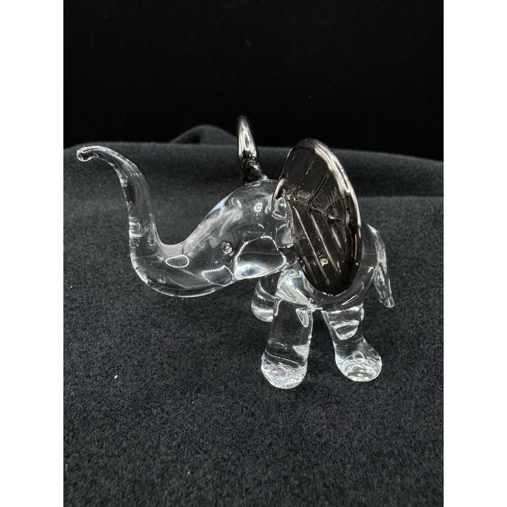 Clear Glass Elephant Figurine Raised Trunk Good Luck Statue Figurine Miniature